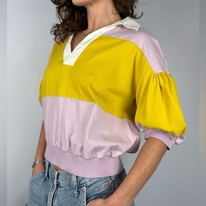 Kate Spade Lilac and Chartreuse Puff Sleeve Rugby Shirt